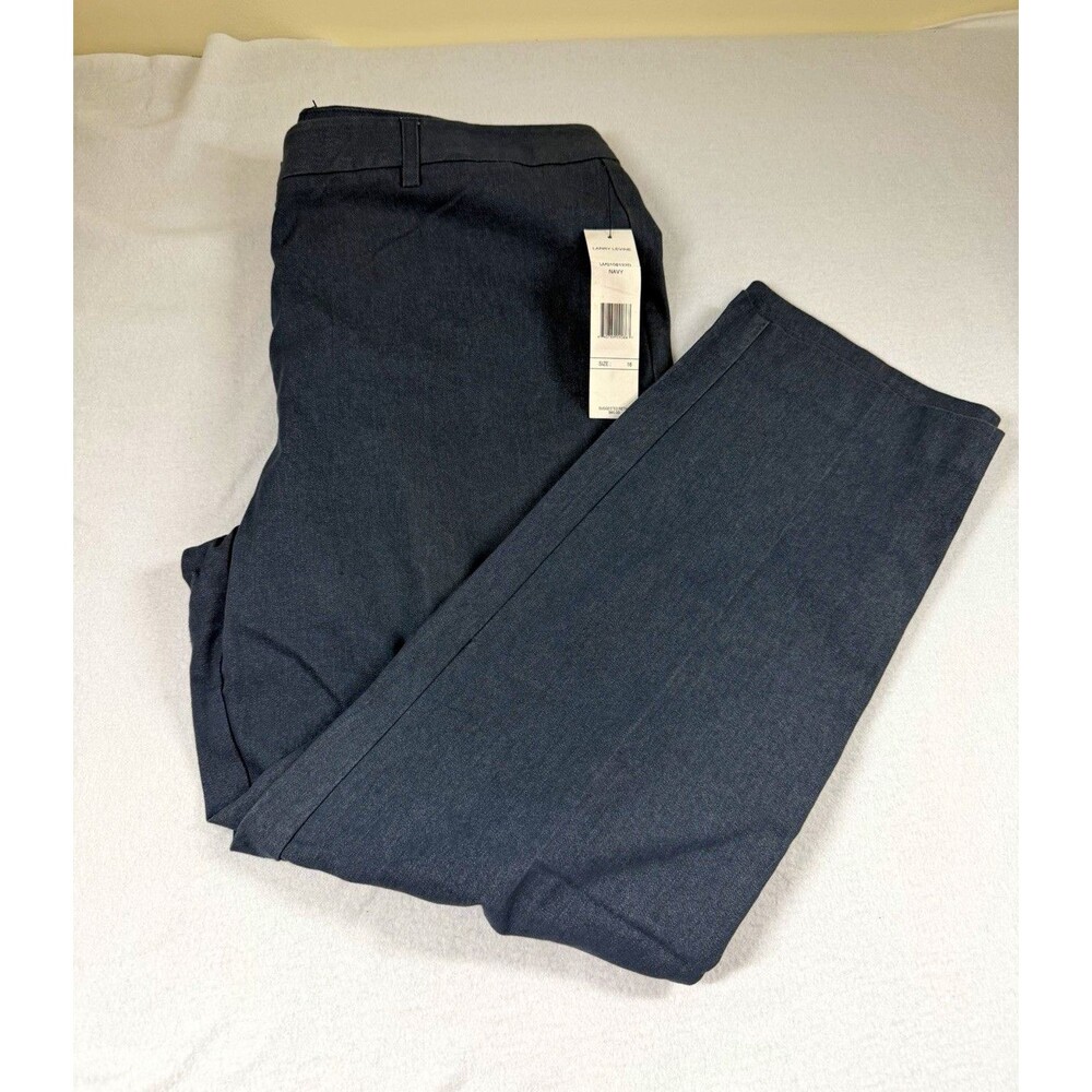 Larry Levine Womens Dress Pants 16 Navy Straight Leg Flat Front Pockets NEW 488